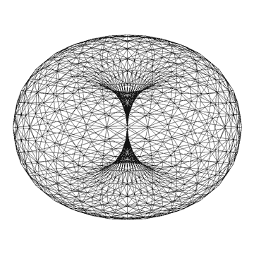 Um Tórus exemplificando a conexão entre dois universos, de acordo com a teoria de Einstein-Rosen, sendo o eixo central conhecido como Wormhole (buraco de minhoca)
